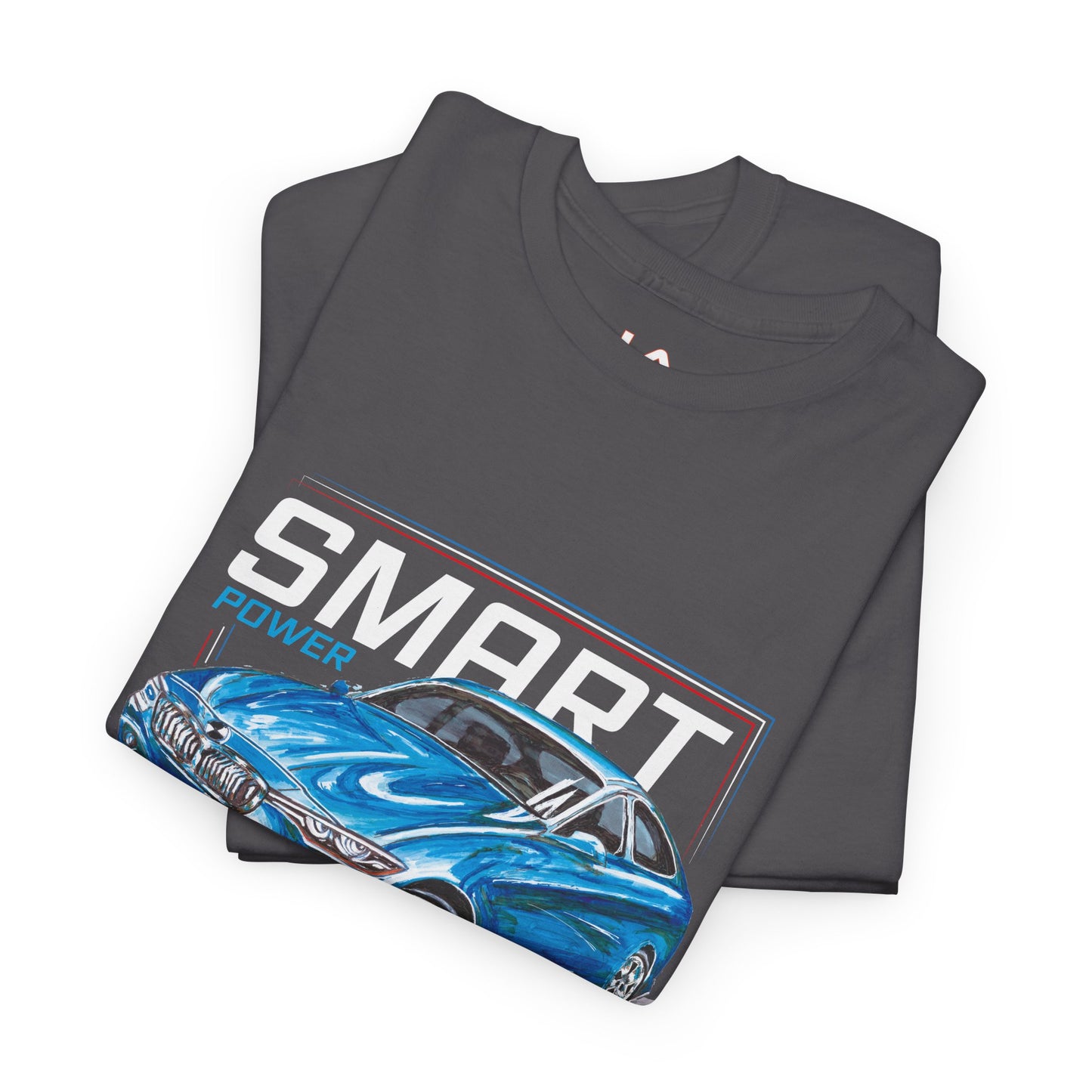 Hand Drawing Car Graphic T‑Shirt – "SMART" Blue Sports Car Design