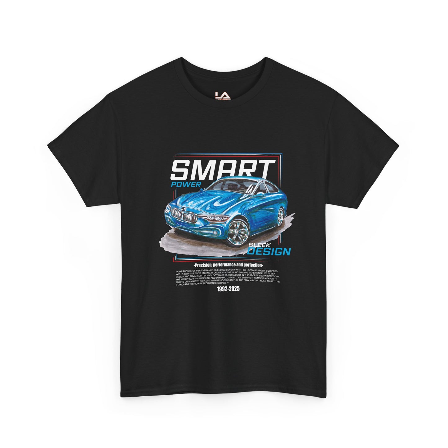 Hand Drawing Car Graphic T‑Shirt – "SMART" Blue Sports Car Design