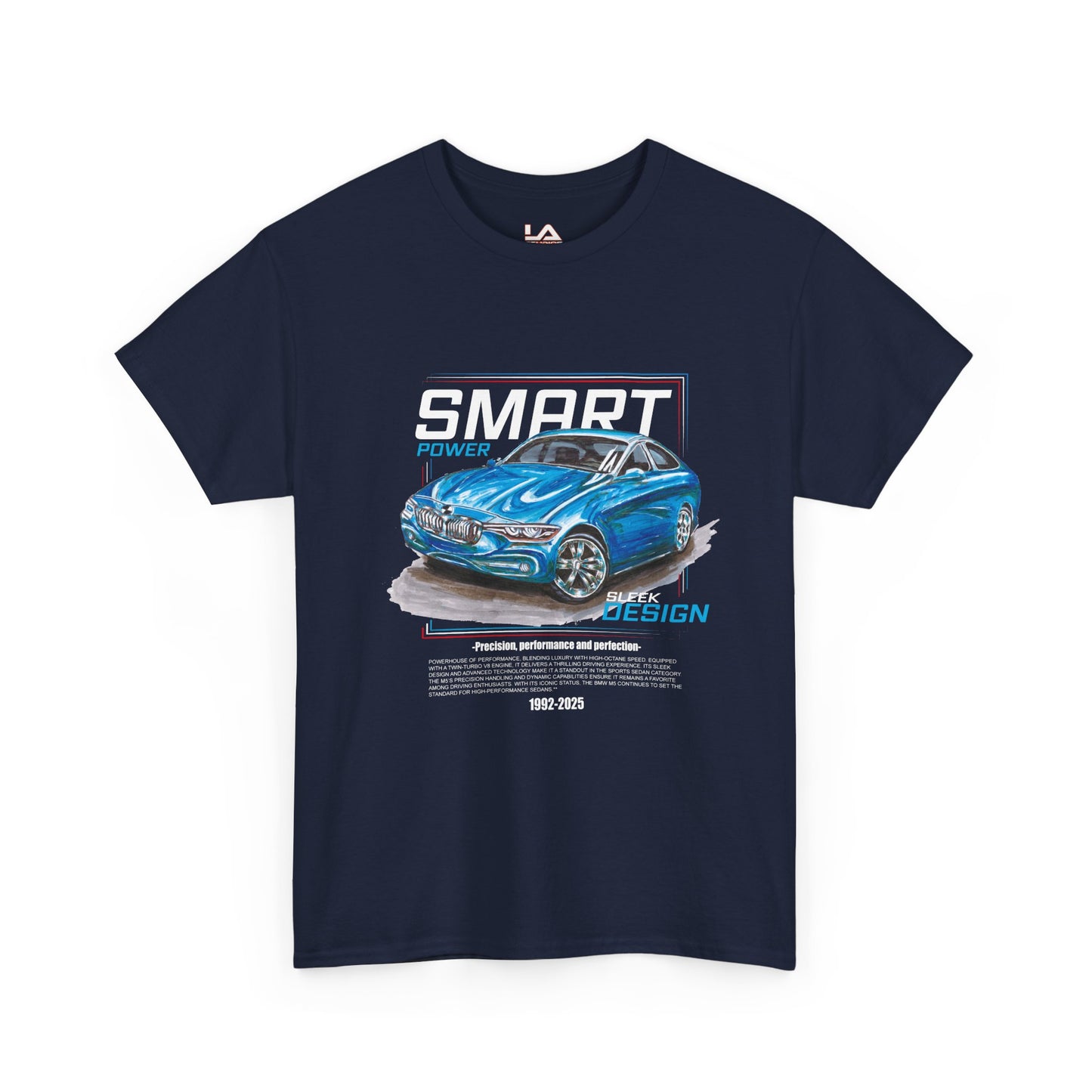 Hand Drawing Car Graphic T‑Shirt – "SMART" Blue Sports Car Design