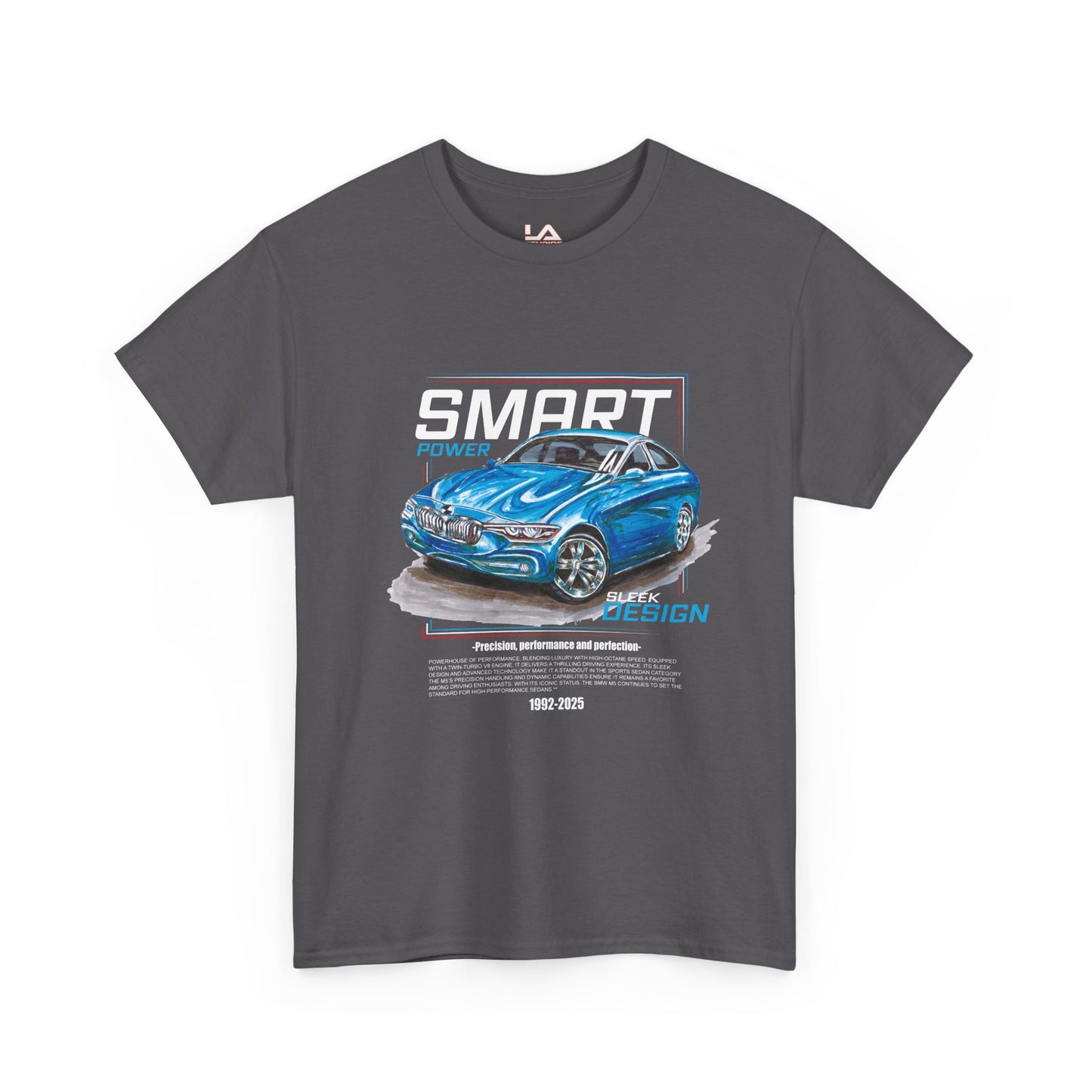 Hand Drawing Car Graphic T‑Shirt – "SMART" Blue Sports Car Design