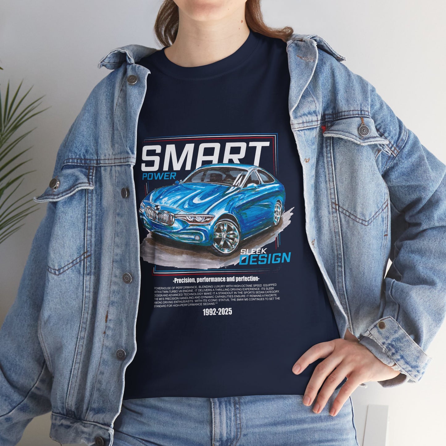 Hand Drawing Car Graphic T‑Shirt – "SMART" Blue Sports Car Design