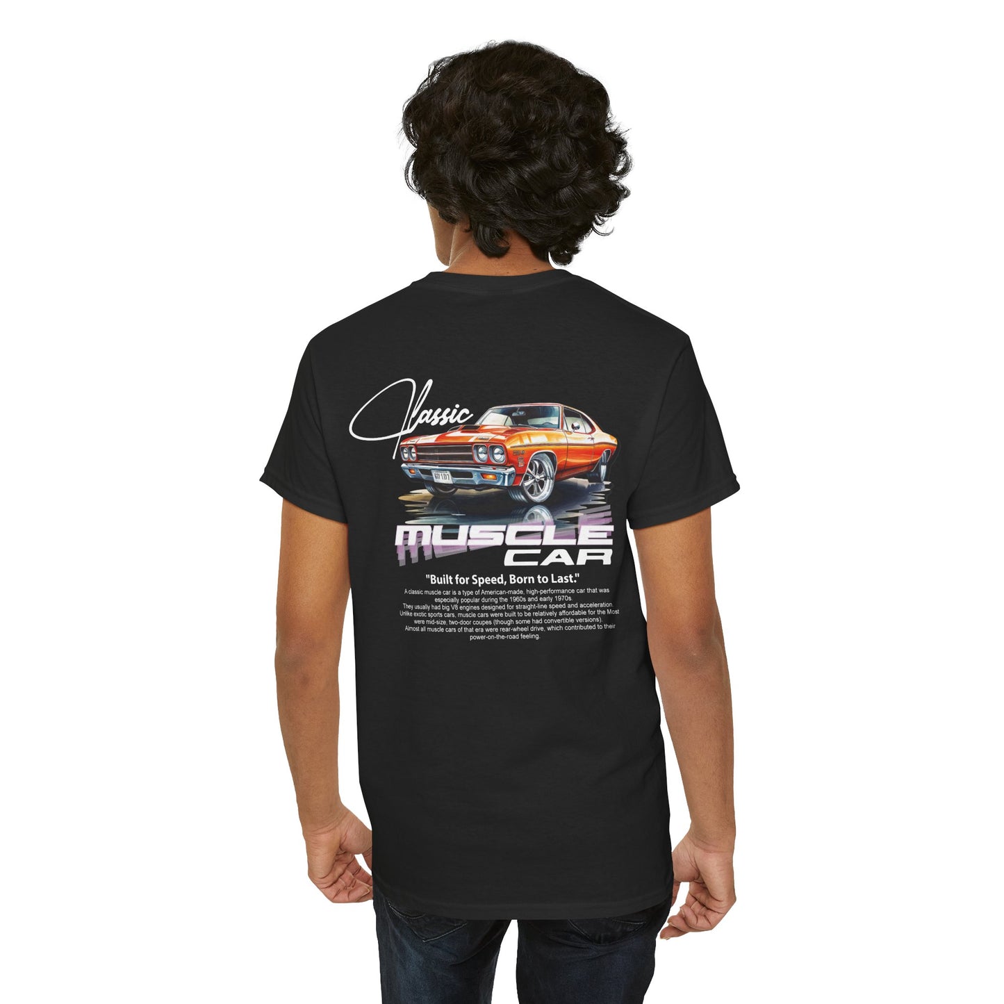 Classic Muscle Car Tee — Retro Orange 1970s Chevelle Graphic T-Shirt
