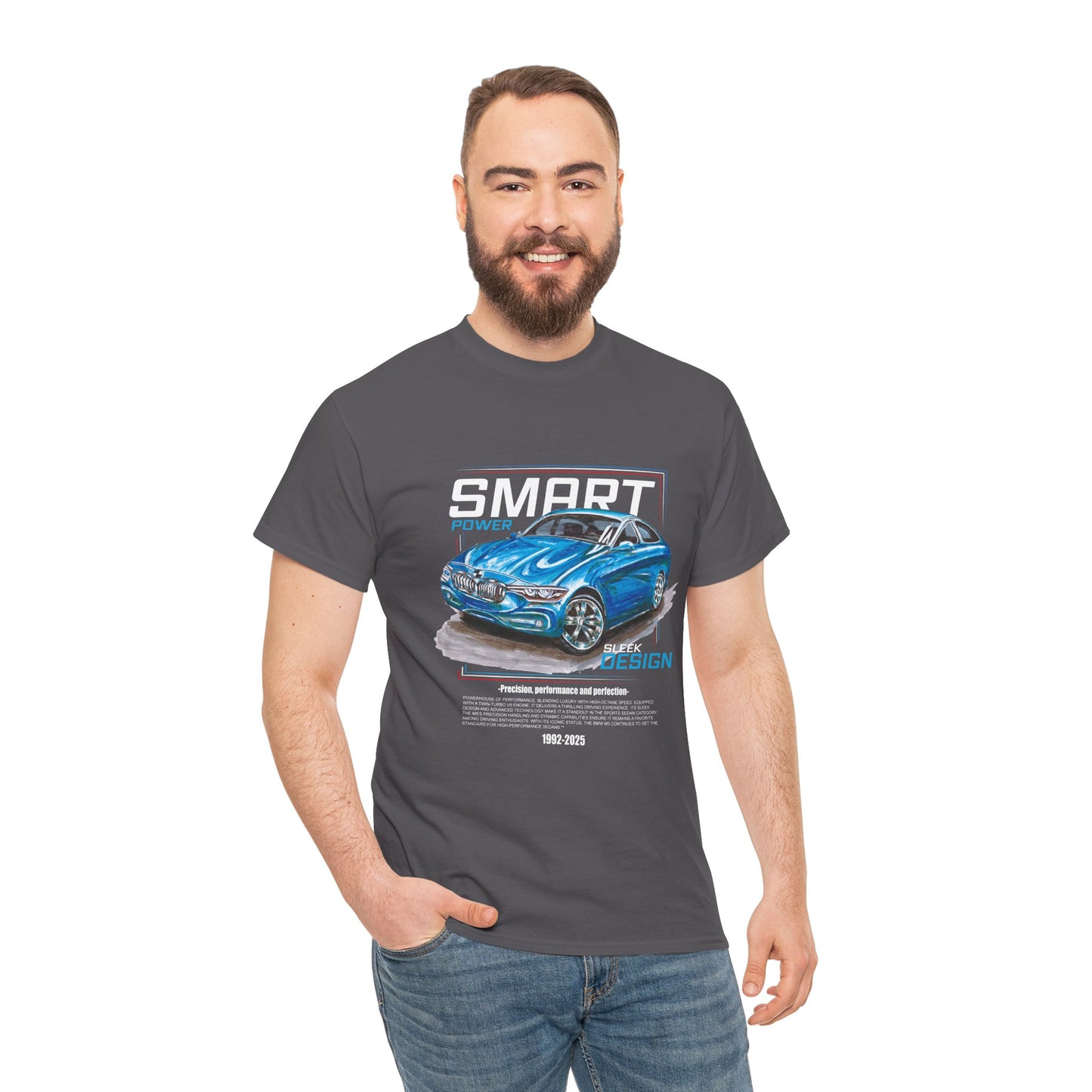 Hand Drawing Car Graphic T‑Shirt – "SMART" Blue Sports Car Design