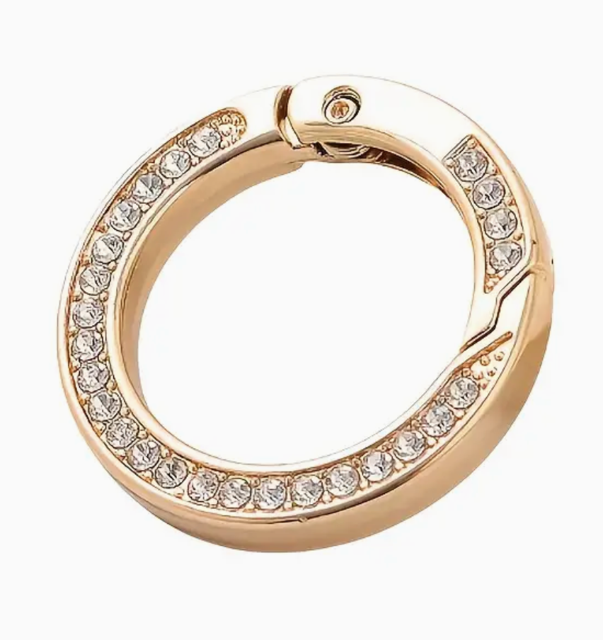 Sparkling Durable Rhinestone Spring Rings, Zinc Alloy O-Shaped Snap