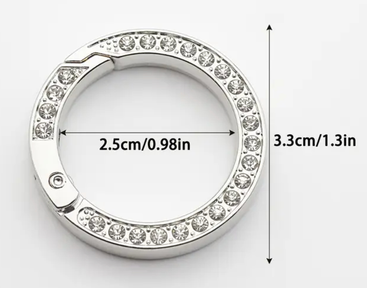 Sparkling Durable Rhinestone Spring Rings, Zinc Alloy O-Shaped Snap