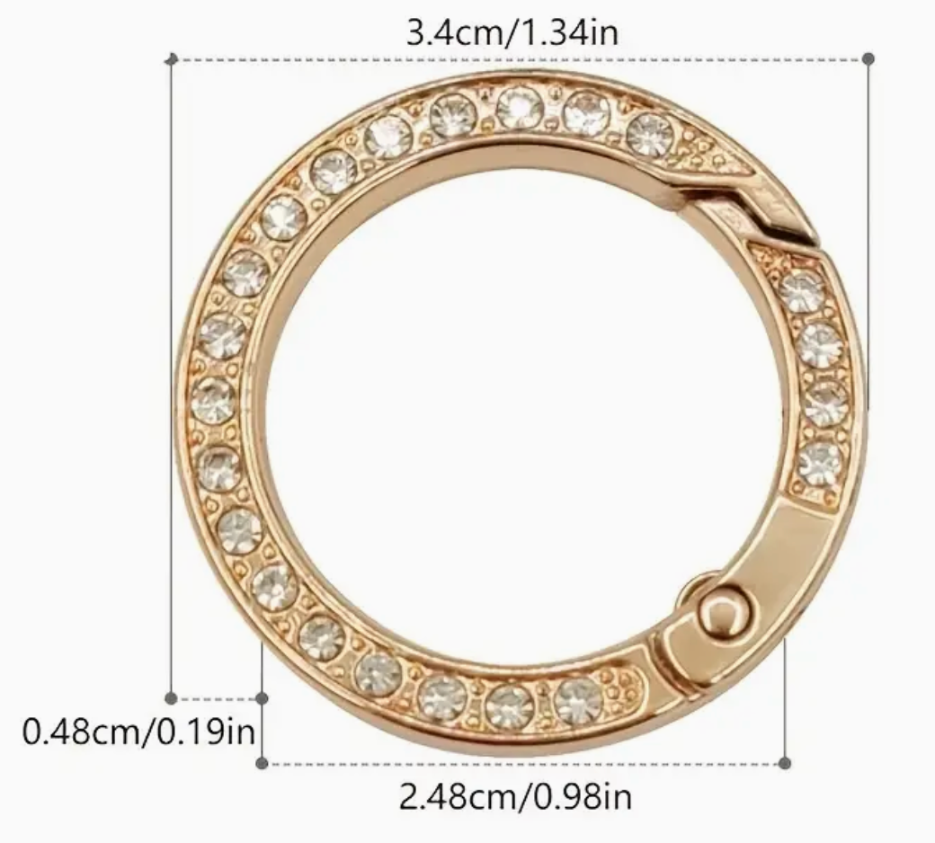 Sparkling Durable Rhinestone Spring Rings, Zinc Alloy O-Shaped Snap