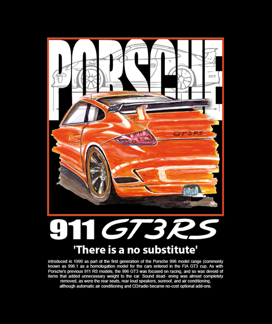 Hand Drawing Porsche 911 GT3 RS Tee — Vintage Racing Car Graphic T-Shirt