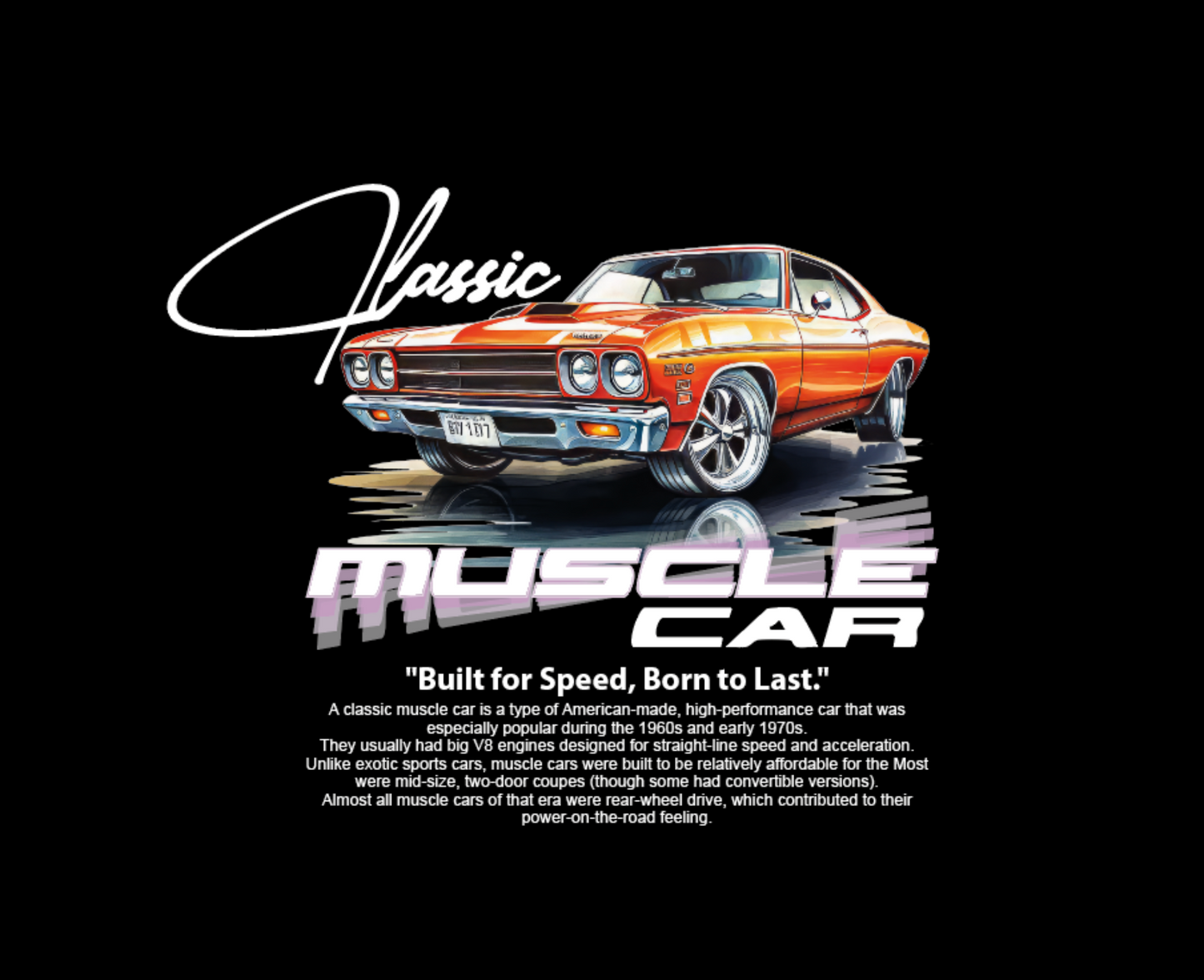 Classic Muscle Car Tee — Retro Orange 1970s Chevelle Graphic T-Shirt